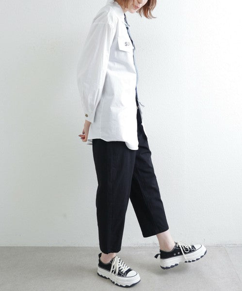 【M〜L】デニム切替アシンメトリーデザインブラウス｜BRILLANTE