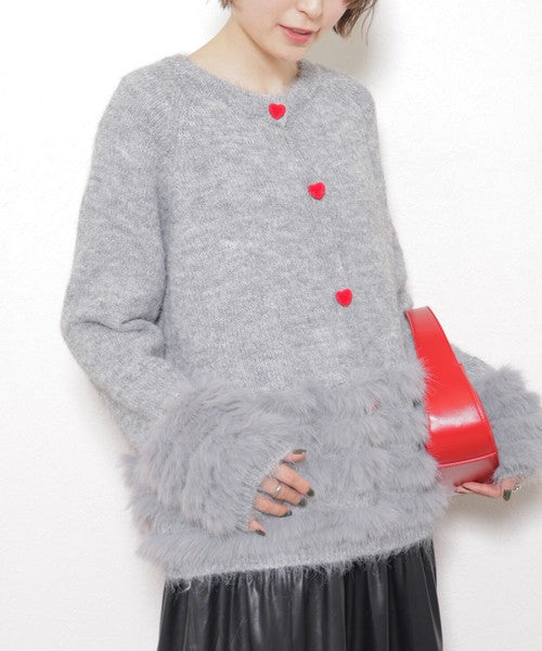 【M〜L】ふわふわハートボタンニットカーディガン｜ChouChou