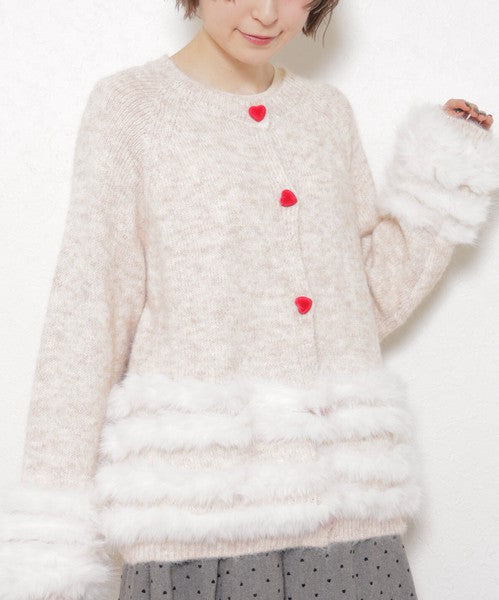 【M〜L】ふわふわハートボタンニットカーディガン｜ChouChou