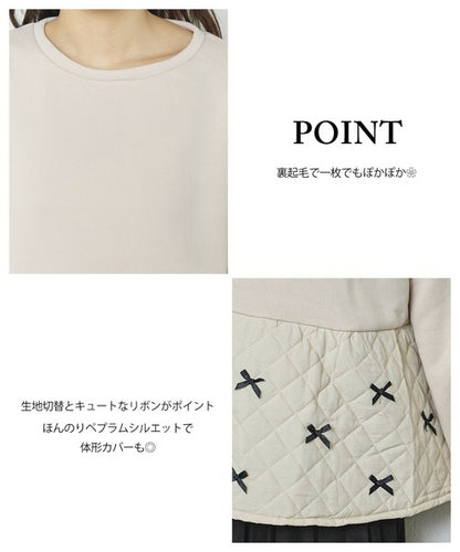 【M～L】裏起毛キルティング切替リボントップス｜chouchou