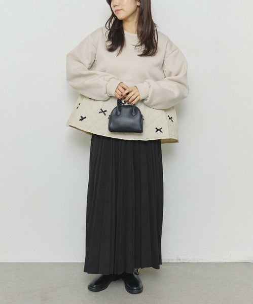 【M～L】裏起毛キルティング切替リボントップス｜chouchou