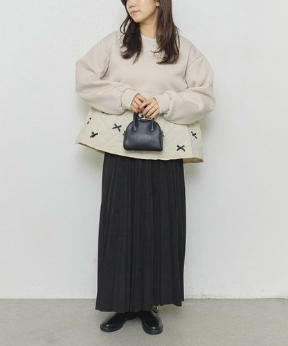 【M～L】裏起毛キルティング切替リボントップス｜chouchou