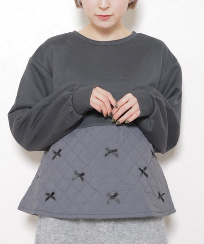 【M～L】裏起毛キルティング切替リボントップス｜chouchou