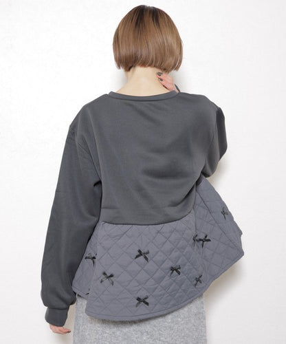 【M～L】裏起毛キルティング切替リボントップス｜chouchou