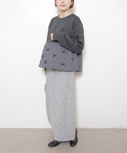 【M～L】裏起毛キルティング切替リボントップス｜chouchou