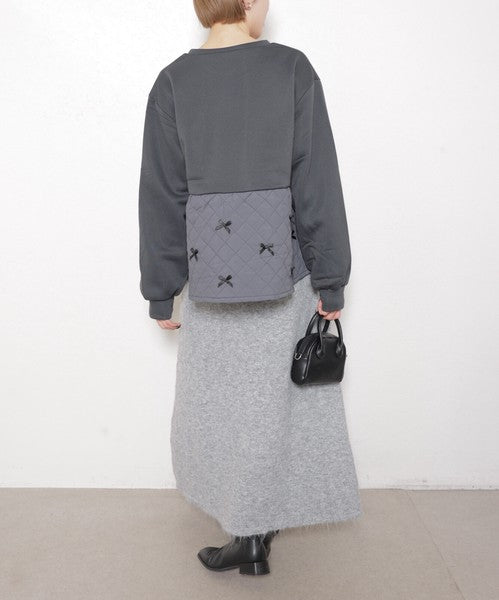 【M～L】裏起毛キルティング切替リボントップス｜chouchou