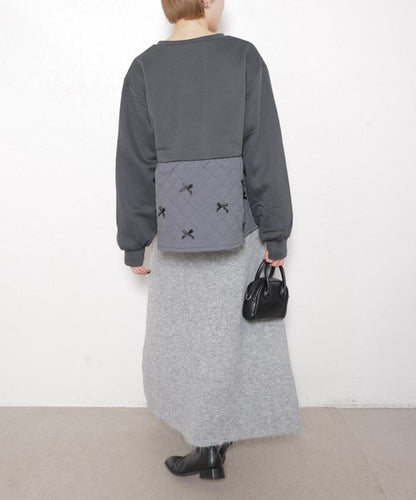 【M～L】裏起毛キルティング切替リボントップス｜chouchou