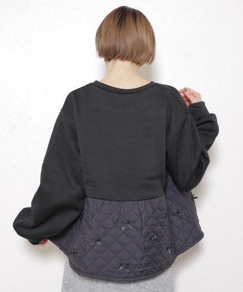 【M～L】裏起毛キルティング切替リボントップス｜chouchou