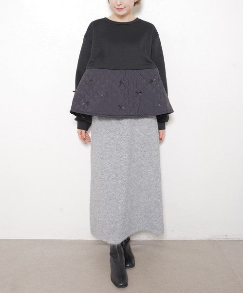【M～L】裏起毛キルティング切替リボントップス｜chouchou