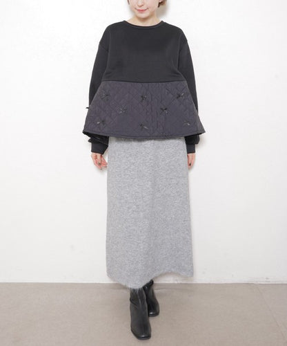 【M～L】裏起毛キルティング切替リボントップス｜chouchou