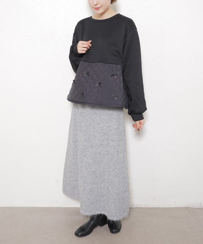 【M～L】裏起毛キルティング切替リボントップス｜chouchou