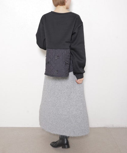 【M～L】裏起毛キルティング切替リボントップス｜chouchou