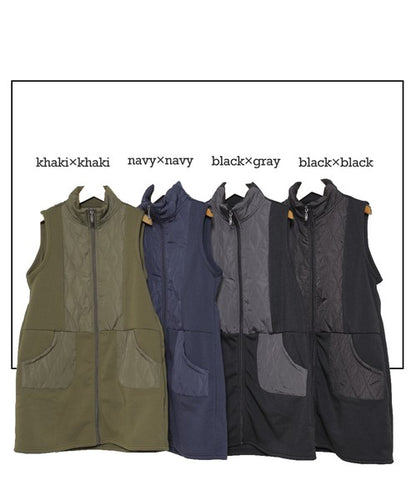 【フリー】裏起毛×キルティング 切替ロングベスト｜Economico