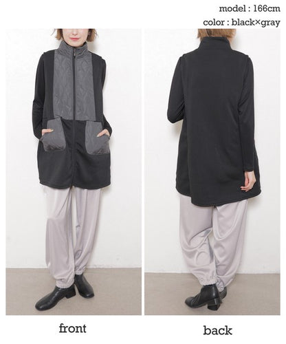 【フリー】裏起毛×キルティング 切替ロングベスト｜Economico