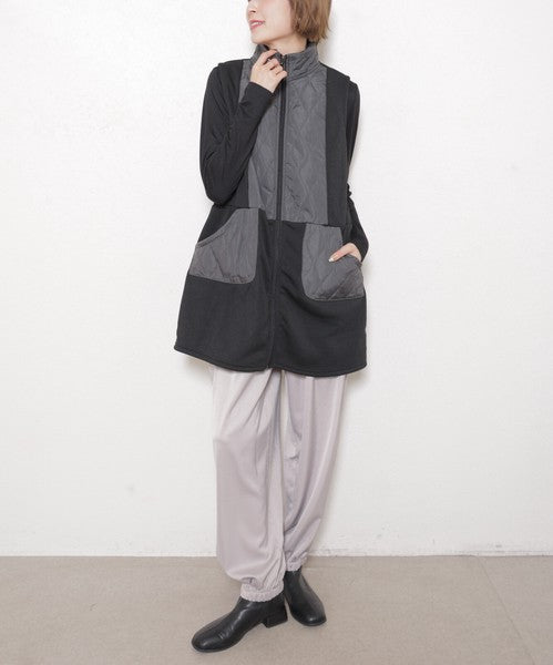 【フリー】裏起毛×キルティング 切替ロングベスト｜Economico