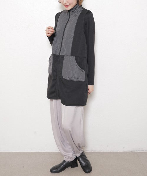 【フリー】裏起毛×キルティング 切替ロングベスト｜Economico