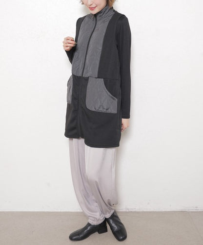 【フリー】裏起毛×キルティング 切替ロングベスト｜Economico