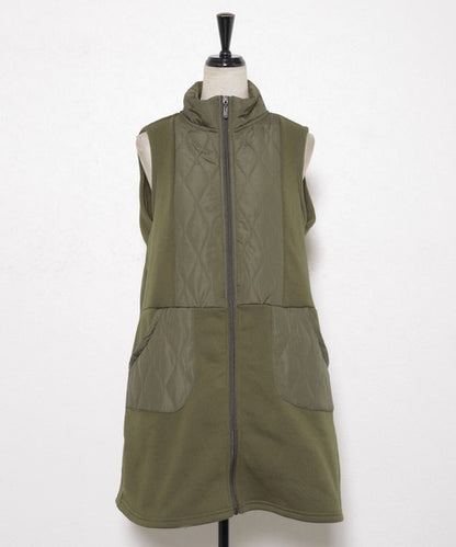 ルソーにかけた配色ポケット付きロングベスト（カーキ）