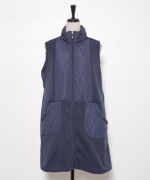 【フリー】裏起毛×キルティング 切替ロングベスト｜Economico