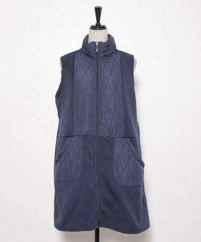 ルソーにかけた配色ポケット付きロングベスト（ネイビー）