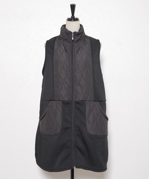 【フリー】裏起毛×キルティング 切替ロングベスト｜Economico