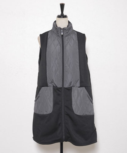 ルソーにかけた配色ポケット付きロングベスト（グレー）