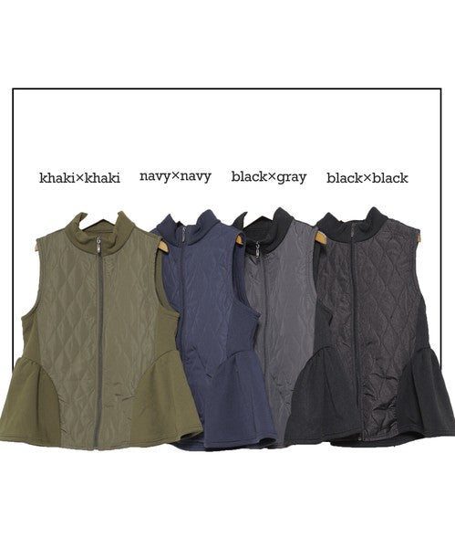 【フリー】裏起毛×キルティング切替フレアベスト｜Economico