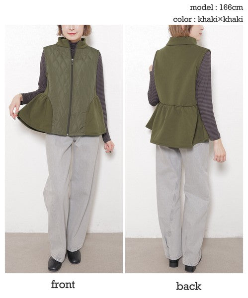 【フリー】裏起毛×キルティング切替フレアベスト｜Economico