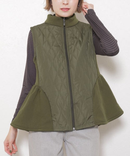 【フリー】裏起毛×キルティング切替フレアベスト｜Economico