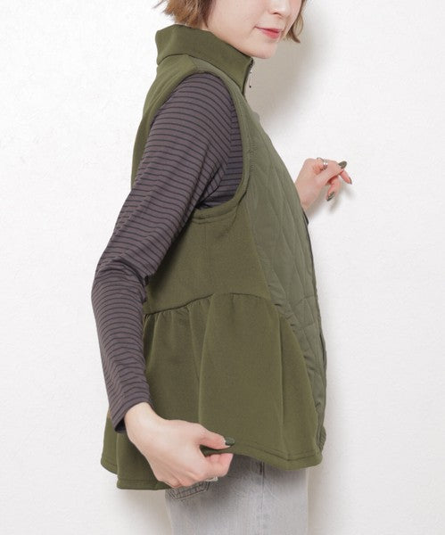 【フリー】裏起毛×キルティング切替フレアベスト｜Economico