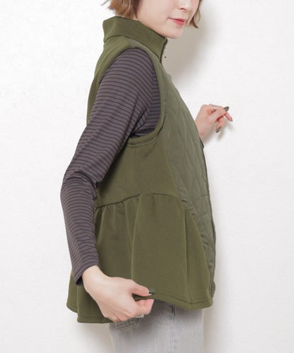 【フリー】裏起毛×キルティング切替フレアベスト｜Economico