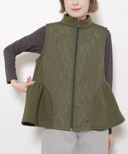 【フリー】裏起毛×キルティング切替フレアベスト｜Economico