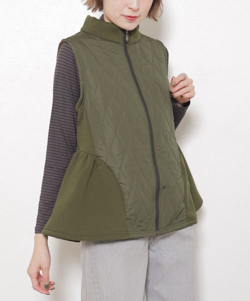 【フリー】裏起毛×キルティング切替フレアベスト｜Economico