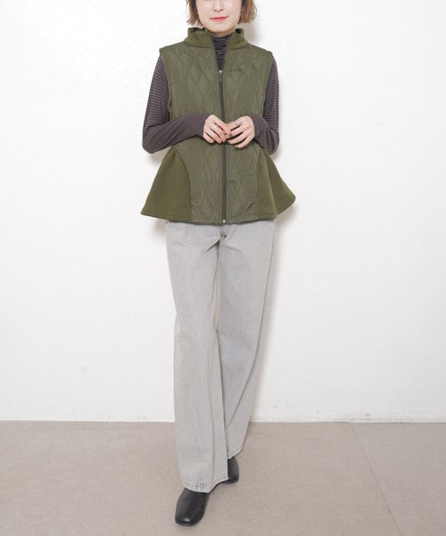 【フリー】裏起毛×キルティング切替フレアベスト｜Economico