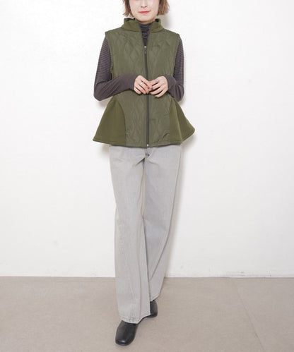 【フリー】裏起毛×キルティング切替フレアベスト｜Economico