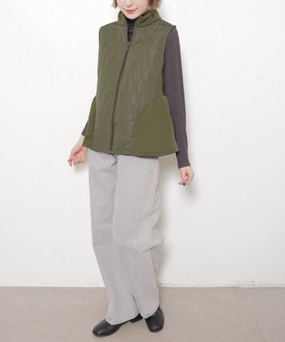 【フリー】裏起毛×キルティング切替フレアベスト｜Economico