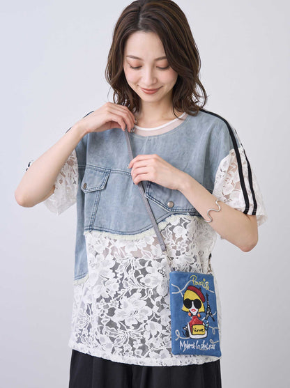 Mikonosublue Storeのサングラスをかけた女の子とパリのモチーフが刺繍されたスパンコール付き2WAYスマホショルダー