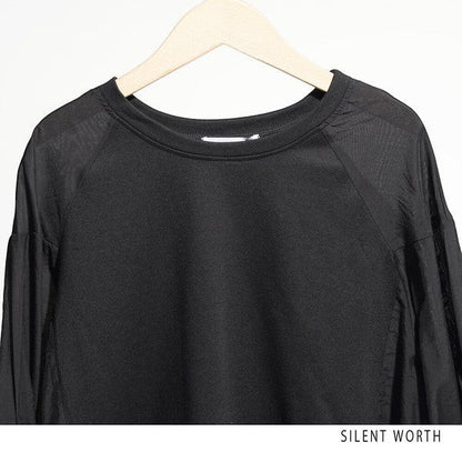 Mikonosublue Store black pullover with mixed material raglan sleeves and a voluminous tuck design