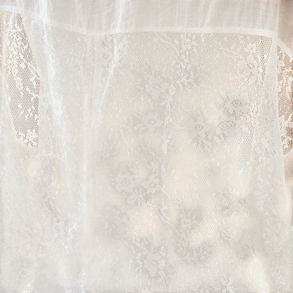 Mikonosublue Store white sheer floral lace panel long sleeve blouse