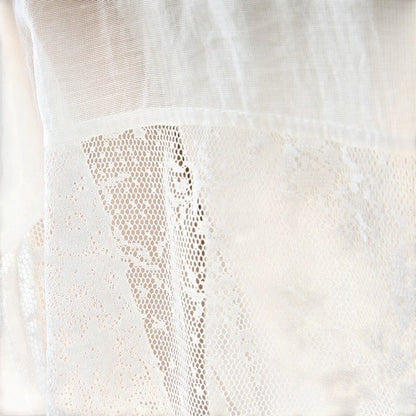 Mikonosublue Store white sheer long sleeve blouse with floral lace panel details and a relaxed fit.
