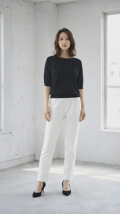 タック入り ハイテンションパンツ スーパーストレッチ ウエストゴム 美脚 テーパード