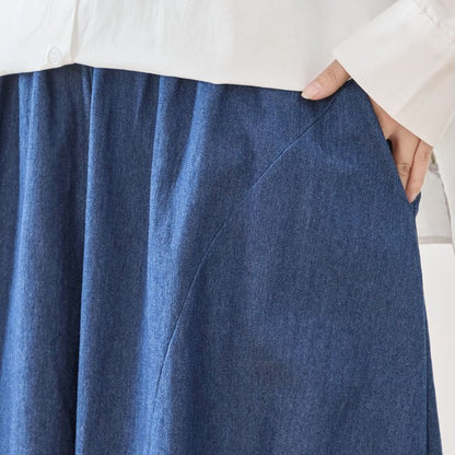 【M〜L】ドット切り替えバルーンデニムパンツ 大人可愛い個性派シルエット 綿100％