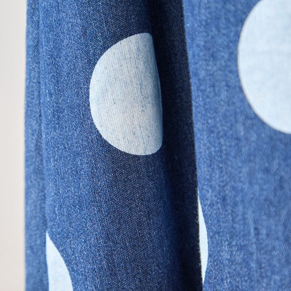 【M〜L】ドット切り替えバルーンデニムパンツ 大人可愛い個性派シルエット 綿100％