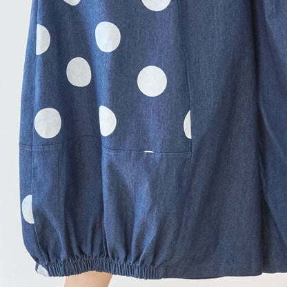 【M〜L】ドット切り替えバルーンデニムパンツ 大人可愛い個性派シルエット 綿100％