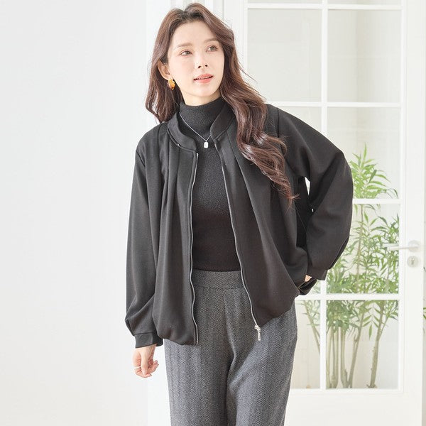 【M〜L】タックデザインジップアップブルゾン｜TRUBE