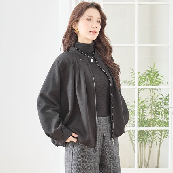 【M〜L】タックデザインジップアップブルゾン｜TRUBE