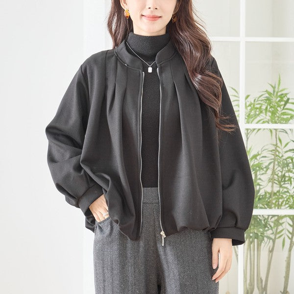 【M〜L】タックデザインジップアップブルゾン｜TRUBE