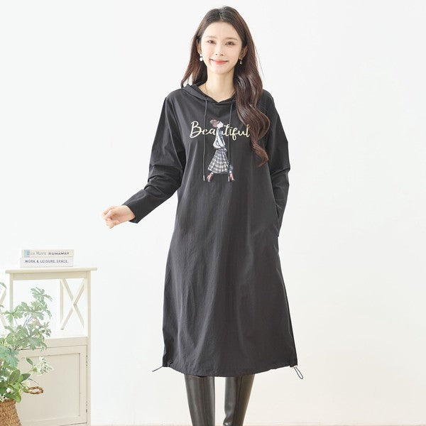 【M〜L】ガールモチーフプリントフードロングワンピース｜TRUBE