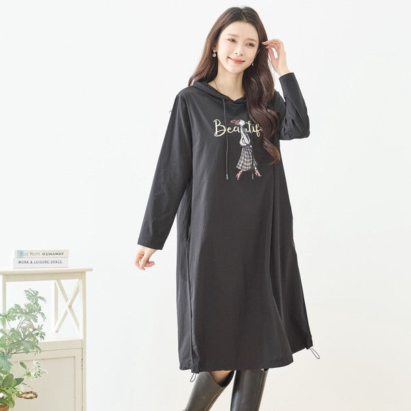 【M〜L】ガールモチーフプリントフードロングワンピース｜TRUBE