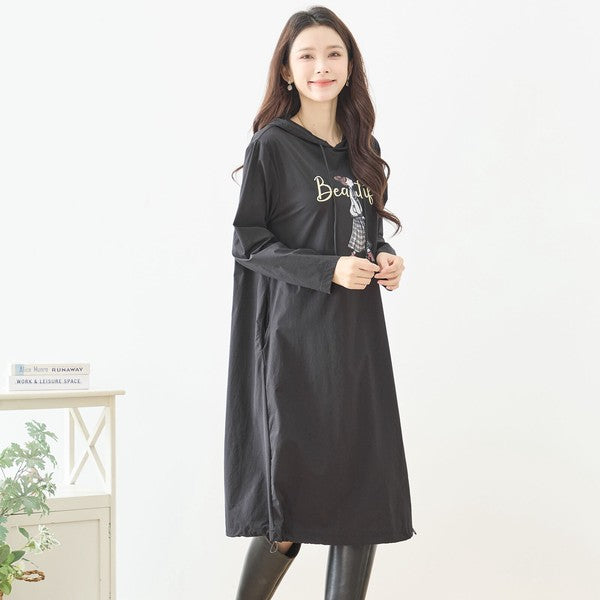 【M〜L】ガールモチーフプリントフードロングワンピース｜TRUBE